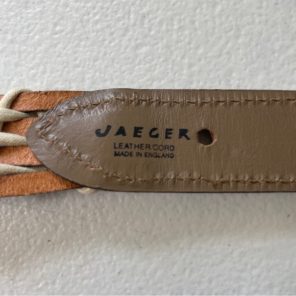 VTG Jaeger Woven Leather Belt Buckle Taupe Unisex Size 34” 90s Style Preppy Boho - Picture 3 of 8